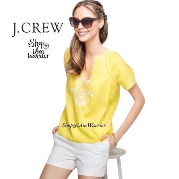 J.Crew lemon yellow embroidered peasant top *shop@iamwarrior - Picture 3 of 12